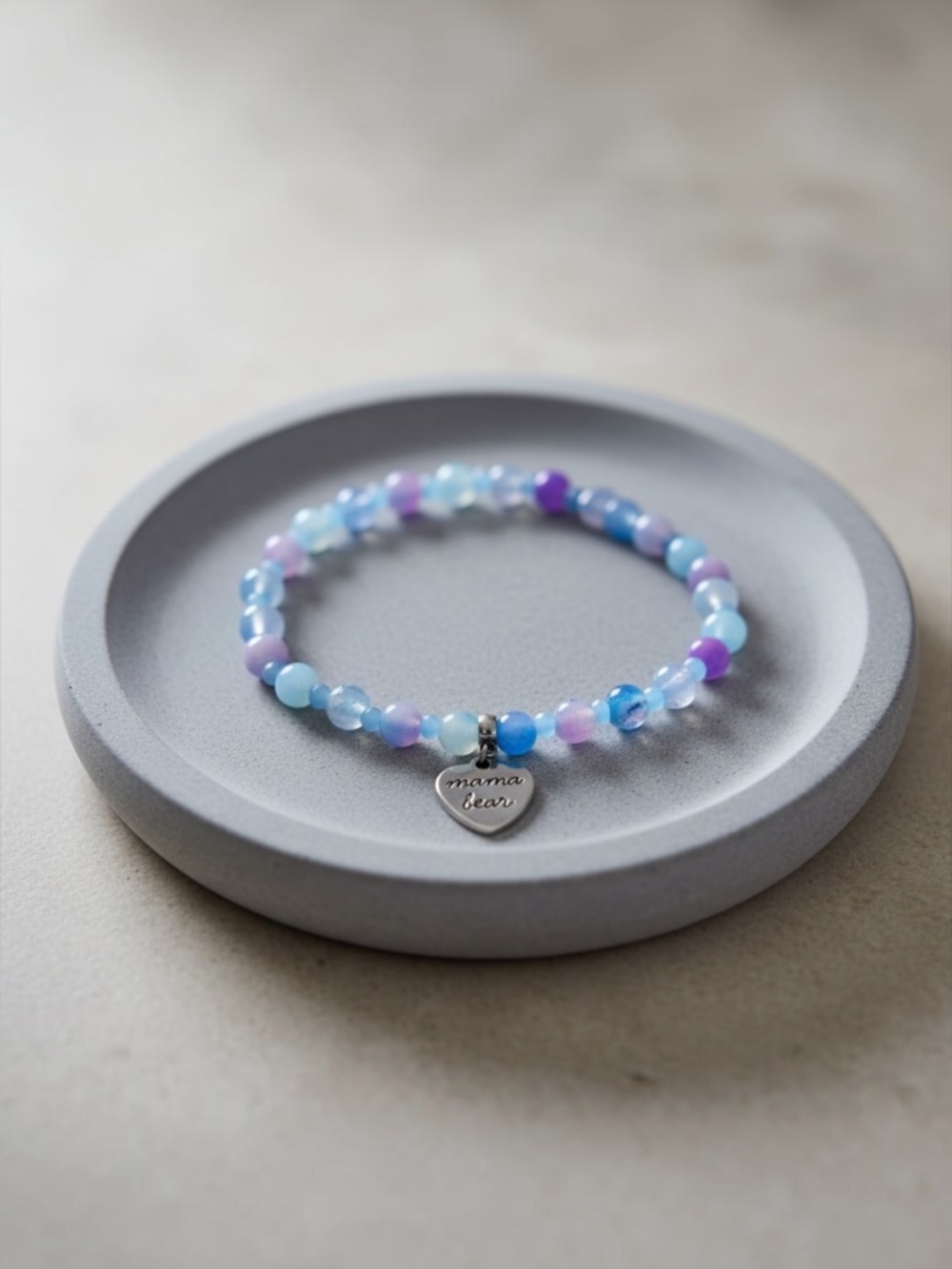 Mama Bear Bracelet | Blue & Purple Beaded Bracelet | Motherhood & Strength